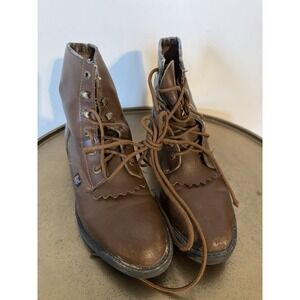 Justin Roper Lace Up Boots Youth Size 1.5 C Kiltie Brown Leather Western Show